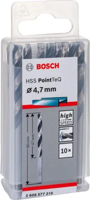 Image de Forets hélicoïdaux à métaux HSS PointTeQ, DIN 338, 4,7 mm, paquet de 10