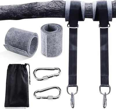 Produktbild von Sicherungssatz für Sommel oder Hängematte, max. 500 kg, aus schieferfester Polyester, mit 2 Gurtbeschutzstreifen und 2 Karabinerhaken, 1,5 m