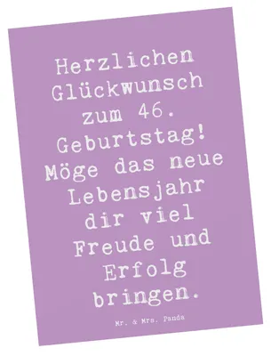 Produktbild von Mr. & Mrs. Panda Postkarte Spruch 46. Geburtstag - Lavendeltraum - Geschenk, Grußkarte, Happy Birthday, Ansichtskarte, 46 Jahre, Geburtstagsdekoration, Sprüche zum
