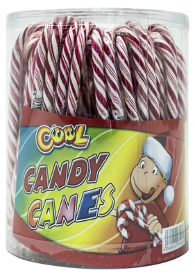 Zdjęcie produktu dla Chłodne lizaki w kształcie cukrowych lasek, białe, o smaku truskawkowym, 50 sztuk x 14g, waga całkowita: 700g