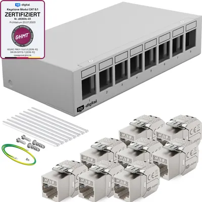 Produktbild von hb-digital Patchbox Netzwerk 8 Port mit 8 x Keystone Module Cat 8 hellgrau