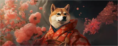 Produktbild von Wallario Premium Glasbild, freischwebende Optik, kräftige Farben, Größe 80 x 32 cm Motiv Samurai Shiba