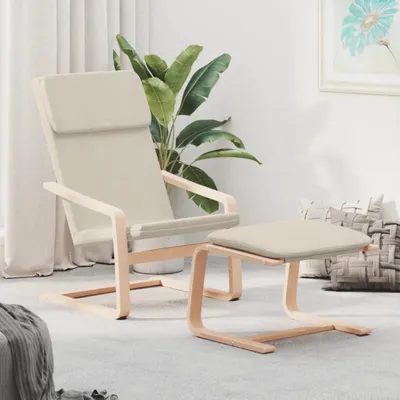 Image de The Living Store Fauteuil relax avec pouf Crème Tissu
