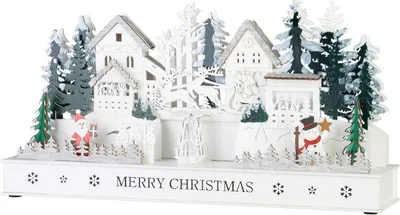 Image de Décoration MagicHome Noël, village, bois, 15xLED blanc chaud, 45x15x22.7 cm, 2xAA