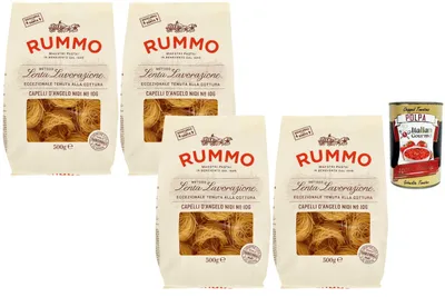 Produktbild von Rummo Italienisches Gourmet-Set: 4 Packungen Pasta Capelli d'Angelo Nidi (500g) + Italienische Gourmet-Tomatensoße – Italienische feine Nudelnester, dünne Suppennudeln, Engelshaar-Pasta, Kochzeit: 3 Minuten, Großpackung 2 kg