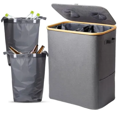 Image de Poubelle à bouteilles avec couvercle HMH11-WSC-JJ-63, 2 compartiments, 140 l, gris