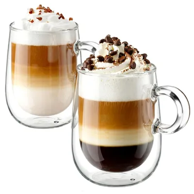 Immagine prodotto di Omgoods - Set di 2 tazze da caffè a doppia parete in vetro borosilicato