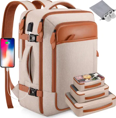 Produktbild von OKWISH 18 Zoll Bag Rucksack Schule Arbeit & Freizeit Outdoor Sport Wandertasche Fahrradrucksack Laptoprucksack Daypack mit USB- Rucksack Beige
