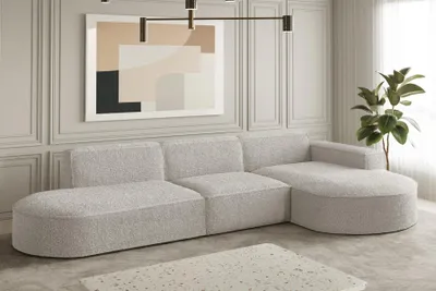 Produktbild von Ecksofa Designersofa PALMA in Stoff Ascot Pearl Ottomane Rechts