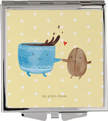 Produktbild von Mr. & Mrs. Panda Frauen Spiegel Kaffee Bohne - Gelb Pastell - Geschenk, Mini, Lustige Sprüche, Handspiegel, Kleiner, Glück, Kaffeebohne, Kosmetikspiegel, Schminkspiegel