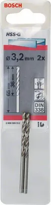 Produktbild von Metallbohrer HSS-G, DIN 338, 3,2 x 36 x 65 mm, 2er-Pack