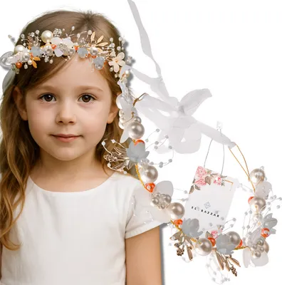 Produktbild von EDIBAZZAR | Kinderstirnband Gold Tiara weiß Kranz Zirkonia Perlen