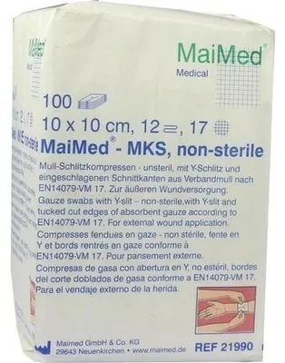 Obrázok produktu pre MaiMed gáza - štrbinové kompresy nesterilné 12-vrstvové 100 kusov 10 x 10 cm