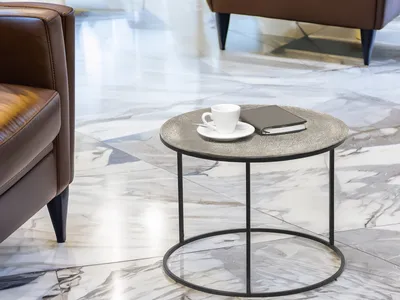 Produktbild von Couchtisch rund Schwarz Silber Ø 60cm Beistelltisch für Sofas, Wohnzimmertisch