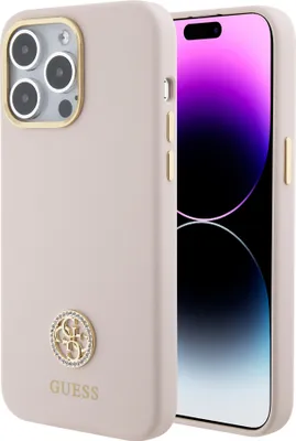 Produktbild von Guess Silikon Logo Strass 4G Hülle für iPhone 15 Pro Max - Rosa Handyhülle