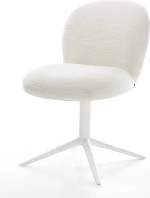 Immagine prodotto di DELIFE Sedia girevole Nube-Flex Bouclé Soft Beige Base Bianca Girevole a 360° Funzione dondolo Anima a molla tascabile