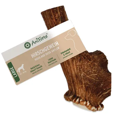 Produktbild von AniForte Hirschgeweih für Hunde L – Kauknochen zur Beschäftigung & Zahnpflege, robust & langlebig, Kauholz, Abwurfprodukt vom Hirsch, Kauspielzeug