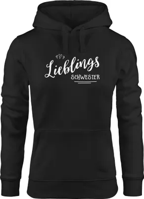 Produktbild von Kapuzenpullover Damen Lieblingsschwester Geschenk Schwester Familie Geschwister Lieblingsmensch Hoodie Moonworks® schwarz M