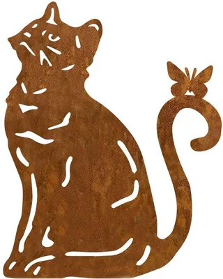 Productafbeelding van Unyqoos® Metalen kattenfiguur voor in de tuin, roestige decoratie voor binnen en buiten, stevige metalen tuinpaal