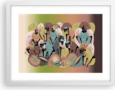 Produktbild von Gerahmtes Poster - Weißer Rahmen - Afrikanisch Grafik Frauen - 40x30 cm - Wand Bild - Wanddeko - Wandbilder - Kunstposter - Wandposter - Bilderrahmen - Bilder - Kunstdruck - P2WAA40x30-4555