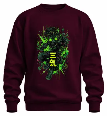 Produktbild von Cyberpunk Anime Techwear Charakter Japan Y2K Futuristisch Sweatshirt Pullover, Burgundy, S