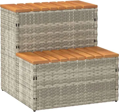 Produktbild von Whirlpooltreppe Hellgrau 50x50x50,5cm Poly Rattan Akazie Massiv