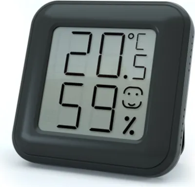 Produktbild von Praktische Raumklimastation mit Thermo- und Hygrometer, schwarz, 72 x 71 x 11 mm, Temperatur und Luftfeuchtigkeit