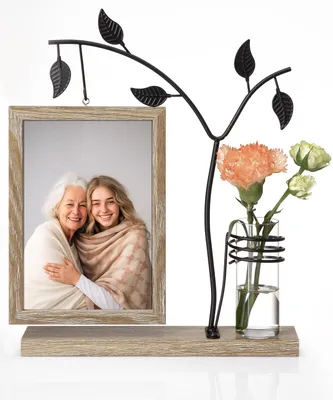 Produktbild von Bilderrahmen zum Basteln Holz Bilderrahmen Doppelglas, Moderner Fotorahmen mit Vase,für 2 Bilder,10x15 cm,Kreative Geschenke, Weihnachtsgeschenke