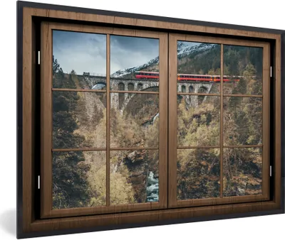 Produktbild von MuchoWow® MuchoWow® Gerahmtes Poster Aussicht - Zug - Berg 90x60 cm - Poster mit zchwarzem Bilderrahmen - Fotorahmen - Foto-Plakat