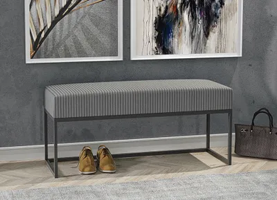 Image de AX LIVING Assise Banc Acciarolli 90 cm - Gris, pietement métal noir