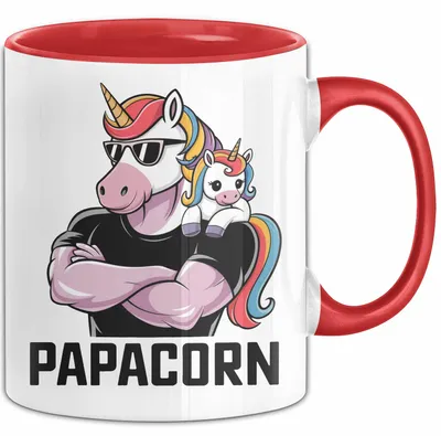 Produktbild von Vatertag Tasse Geschenk Papacorn Einhorn für Papa Spruch (Rot)