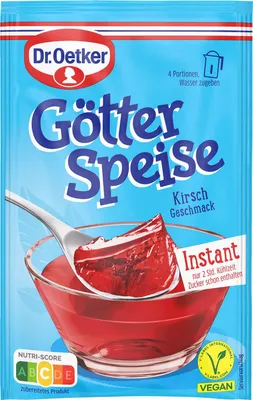 A product package for Dr. Oetker Götterspeise (Jelly) with cherry flavor.