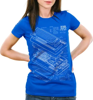 Produktbild von style3 C64 Heimcomputer Blaupause Damen T-Shirt classic gamer, Farbe:Blau, Größe:XS