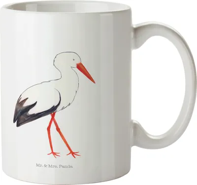 Produktbild von Mr. & Mrs. Panda Becher Storch - Weiß - Geschenk, Baby, Keramiktasse, Kaffeebecher, Kaffeetasse, Trinkbecher, Schwanger, Lustige Sprüche, Geburt, Mutter, Tasse, Teetasse