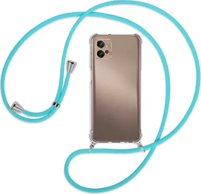 Produktbild von Handykette Backcover-Schutzhülle mit Band (Metall silberfarben) für Motorola Moto G32 (6.5'') - türkis