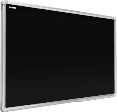 A black magnetic whiteboard with a silver frame, presented in a studio setting.