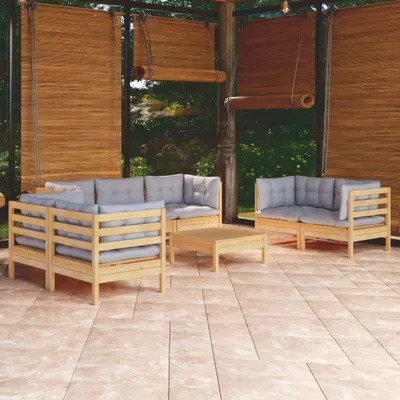 Produktbild von Maison Exclusive - 8-tlg. Garten-Lounge-Set mit Grauen Kissen Kiefer Massivholz