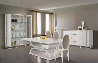 Produktbild von Esszimmer Garnitur Set Tisch 4x Stühle Vitrine Komplettes Set Neu 7tlg.