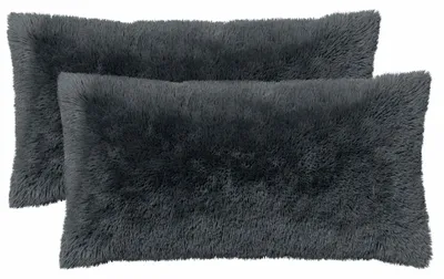 Image de vidaXL, housses de coussin 2 pièces, modèle HEEREN, anthracite, 40 x 80 cm, en polaire