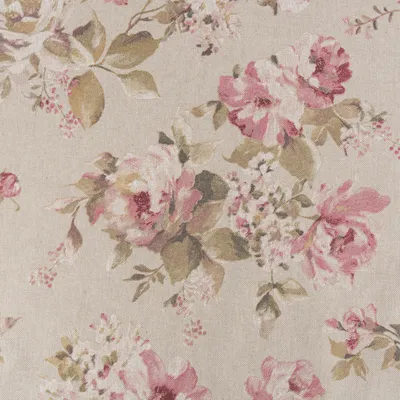 Produktbild von Dekostoff Meterware Leinenlook Classic Painted Rose natur rosa 1,40m