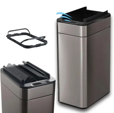 Image de Poubelle à capteur - Poubelle automatique 60 litres - 60 L - Noir ou argent - Pour cuisine et bureau