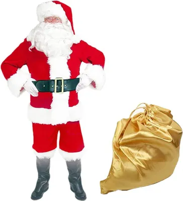 Produktbild von Weihnachtsmann-Kostüm für Erwachsene, rotes Samit-Kostüm bestehend aus 10 Teilen, inklusive Bart und Perücke