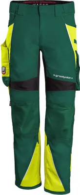 A pair of work pants laid flat against a white background.