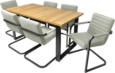 Produktbild von GOLDSTOFF 6-er stuhle mit tisch set GRAND, Esszimmertisch weiß, Tisch 150+(40)X 80 cm breite, Esszimer set, Holztisch, Samt Stuhl