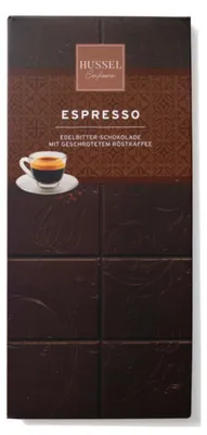 Produktbild von Hussel Espresso Edelbitter-Schokolade mit geschrotetem Röstkaffee, 80g