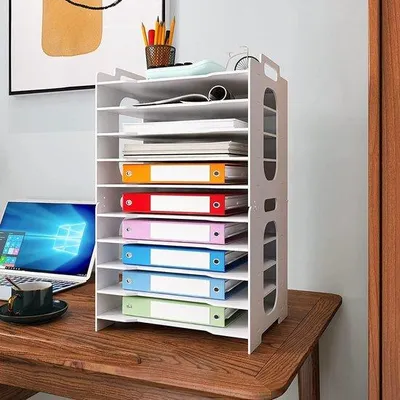 Zdjęcie produktu dla Organizer na dokumenty, format A4, 10 przegródek, PVC, biuro, biurko, uchwyt na dokumenty, pojemnik archiwizacyjny, organizacja biura, organizer na biurko