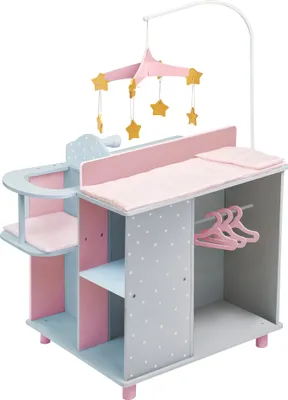 Obrázek produktu pro Olivia's Little World Růžový přebalovací pult pro panenky Dětská herní souprava s vysokou židličkou a mobilním telefonem TD-0203AG