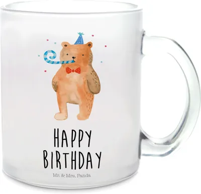 Produktbild von Mr. & Mrs. Panda Haferl Bär Geburtstag - Transparent - Geschenk, Pott, Teetasse, Teddy, Tee Tasse, Glückwunsch, Alles Gute, Happy Birthday, Henkelbecher, Trinkglas
