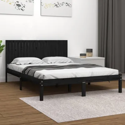 Produktbild von The Living Store Massivholzbett Schwarz Kiefer 200x200 cm