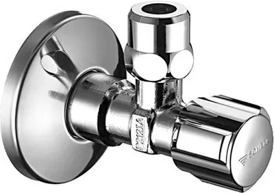 A close-up studio shot of a chrome angle valve.